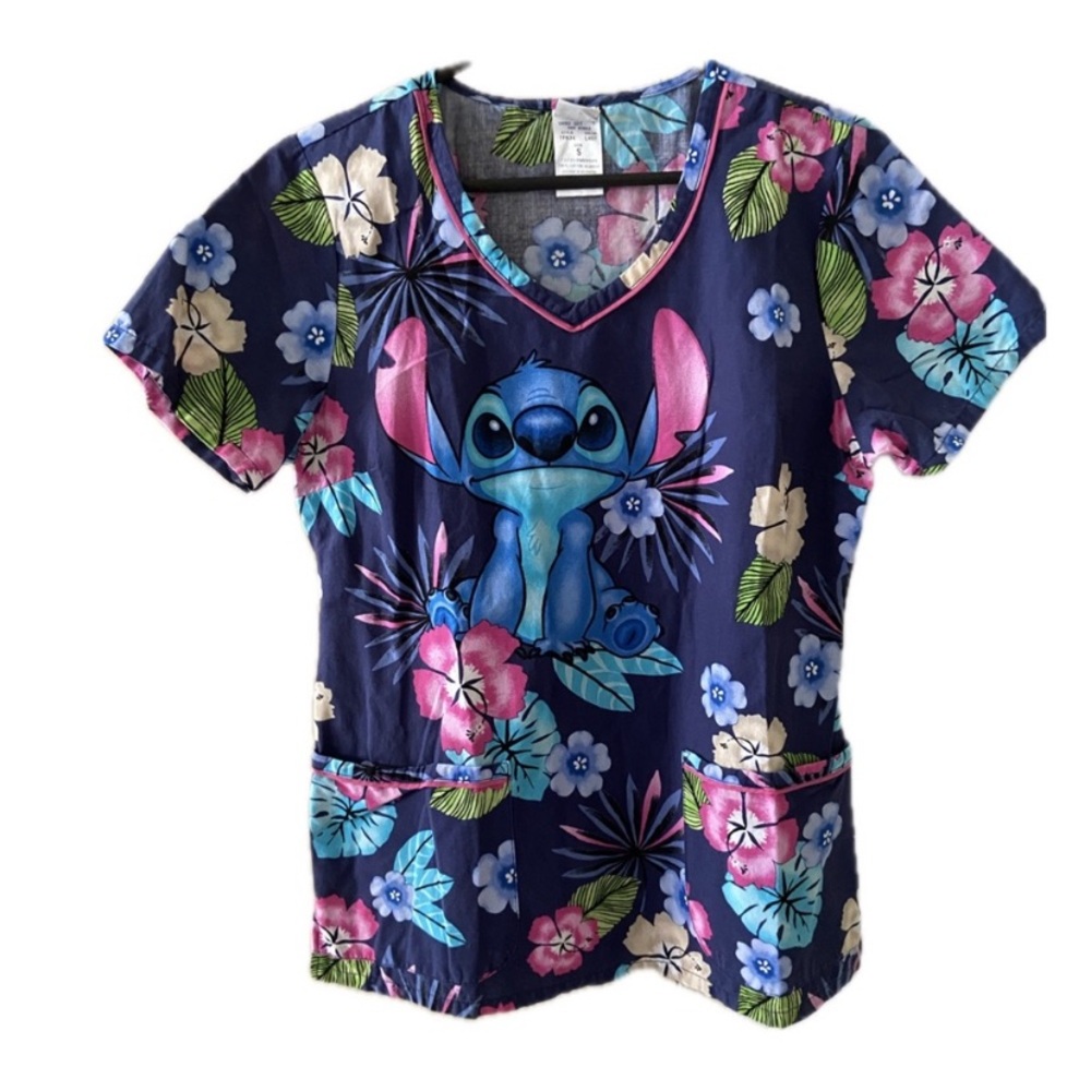 Disney Stitch Floral Print Top - Blue and Pink